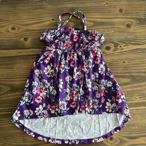 PatPat Girls 2T Purple Floral Spaghetti Strap High-Low Dress Ruffled Neckline CS